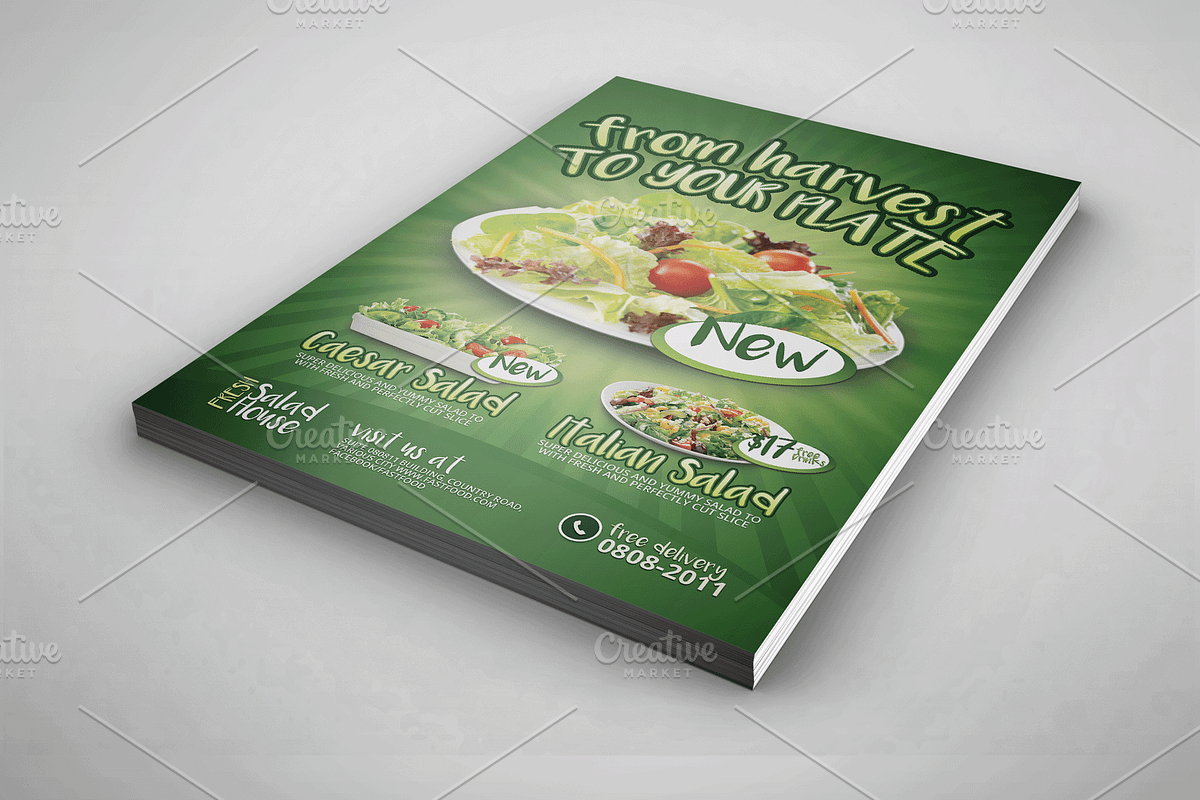 Salad Restaurant Flyer, a Flyer Template by PSDPixel