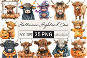 Halloween Highland Cow Clipart, an Illustration by Black Bird Studio (Thumbnail 1 of 6)