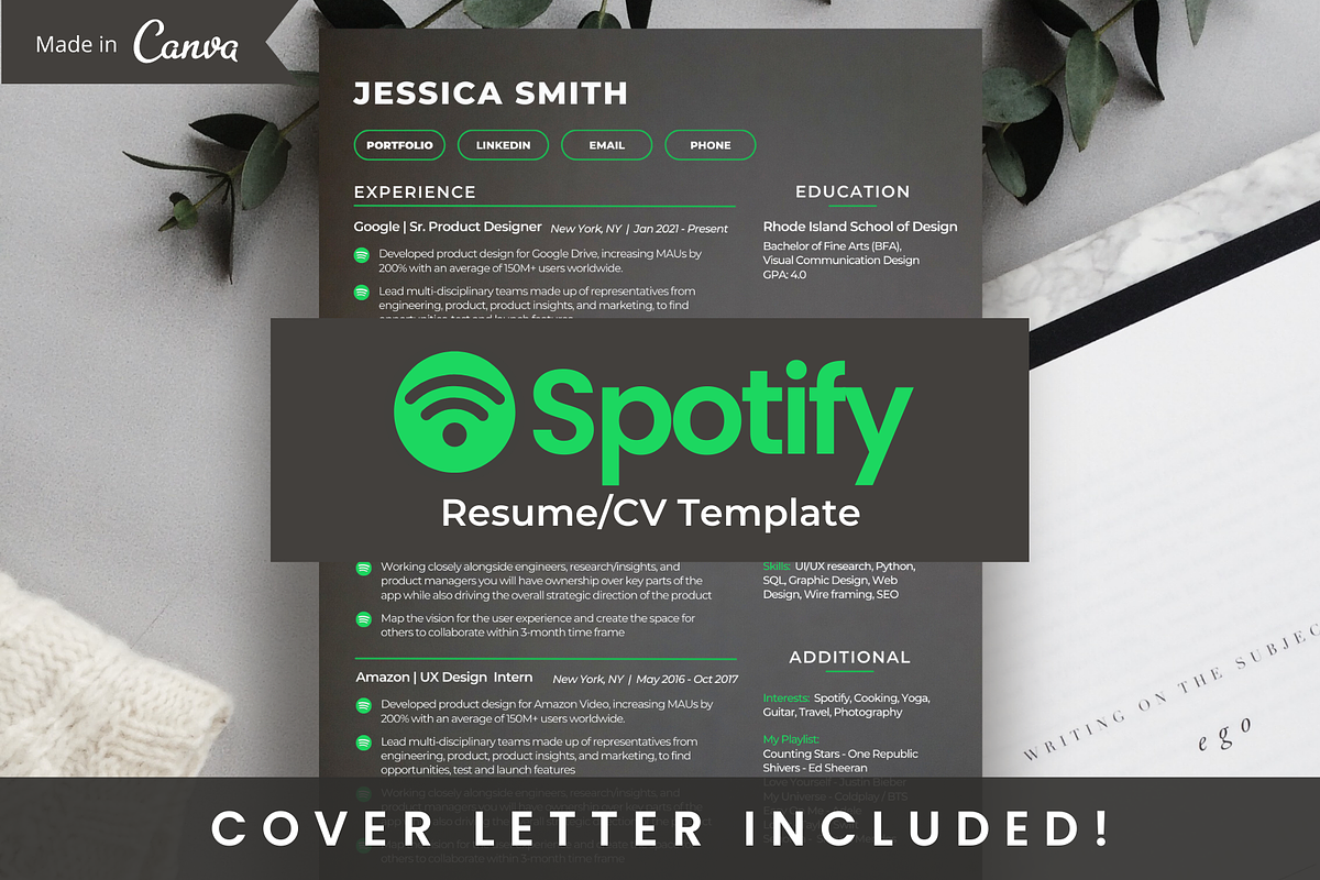 Spotify Resume Template 2026 ATS CV, a Resume Template by SocialMediaTemplate (Photo 1 of 8)