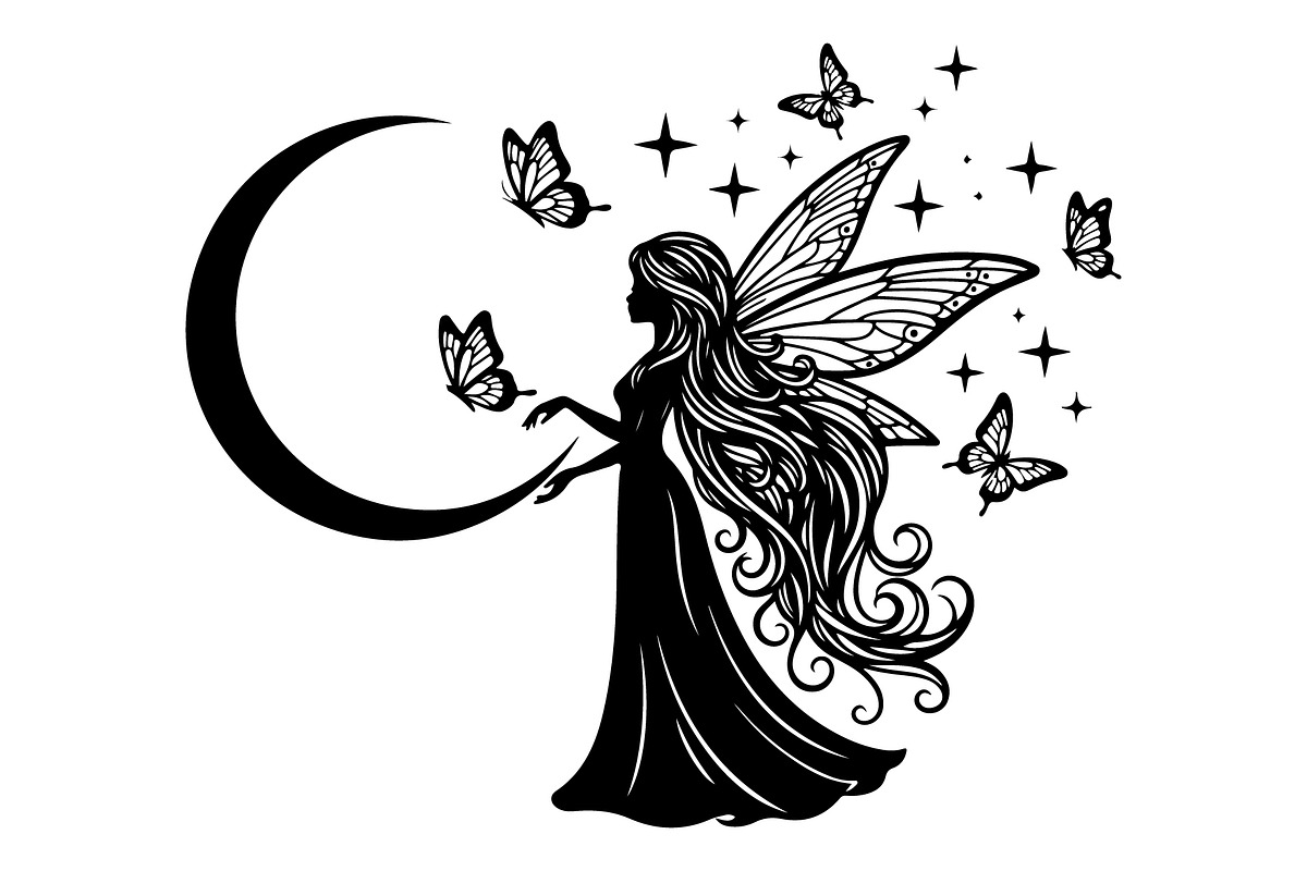 Fairy Moon Butterfly Silhouette, an Object Illustration by Gaye Art (Photo 10 of 31)