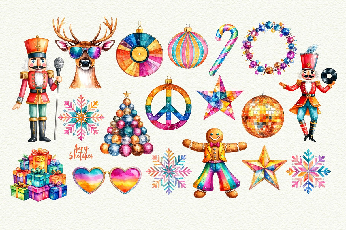 Groovy Disco Christmas, a Seasonal Illustration by Anna Design Studio (Photo 4 of 12)