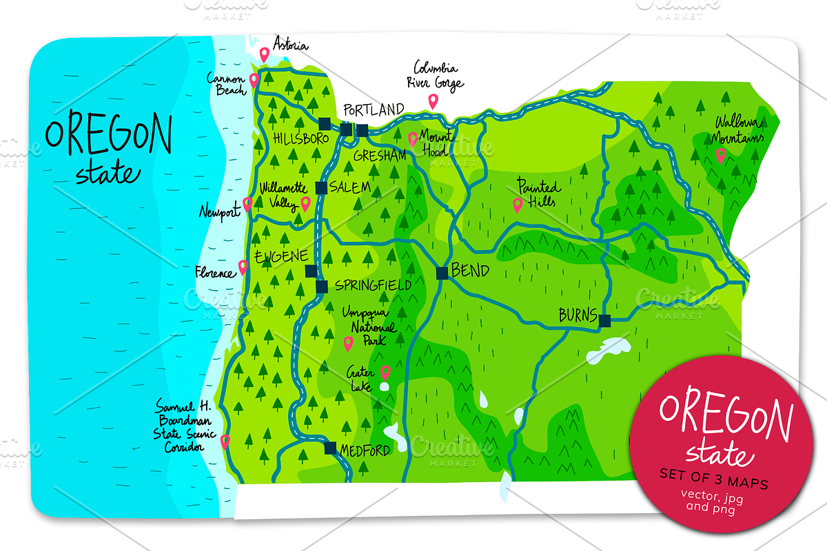 Oregon maps, an Education Illustration by Illustrationsforteachers (Photo 2 of 5)