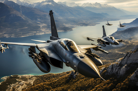 Jet fighters on the background of the mountains., a Transportation Photo by AS photostudio