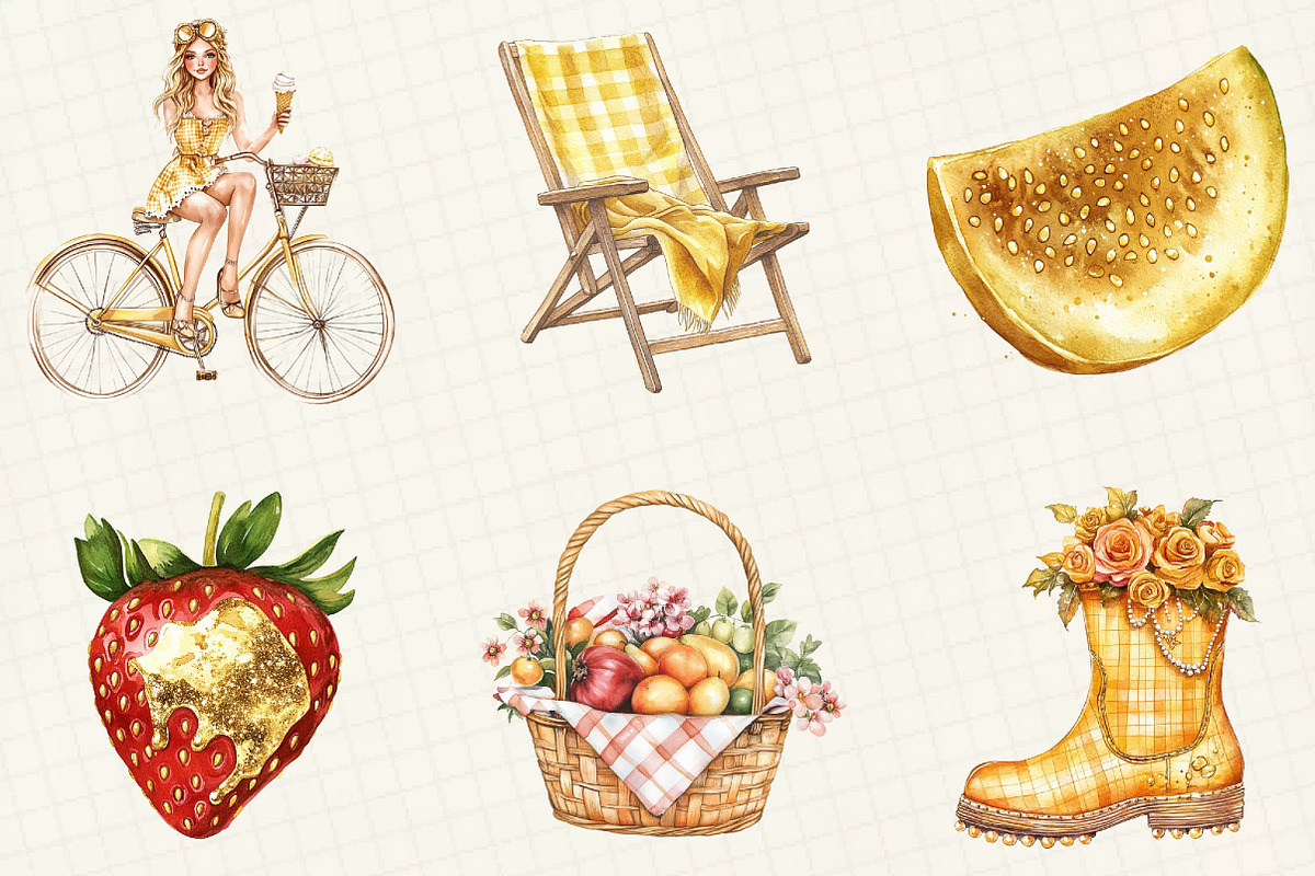 Luxury Golden Summer Clipart, an Illustration by OK Design (Photo 2 of 5)