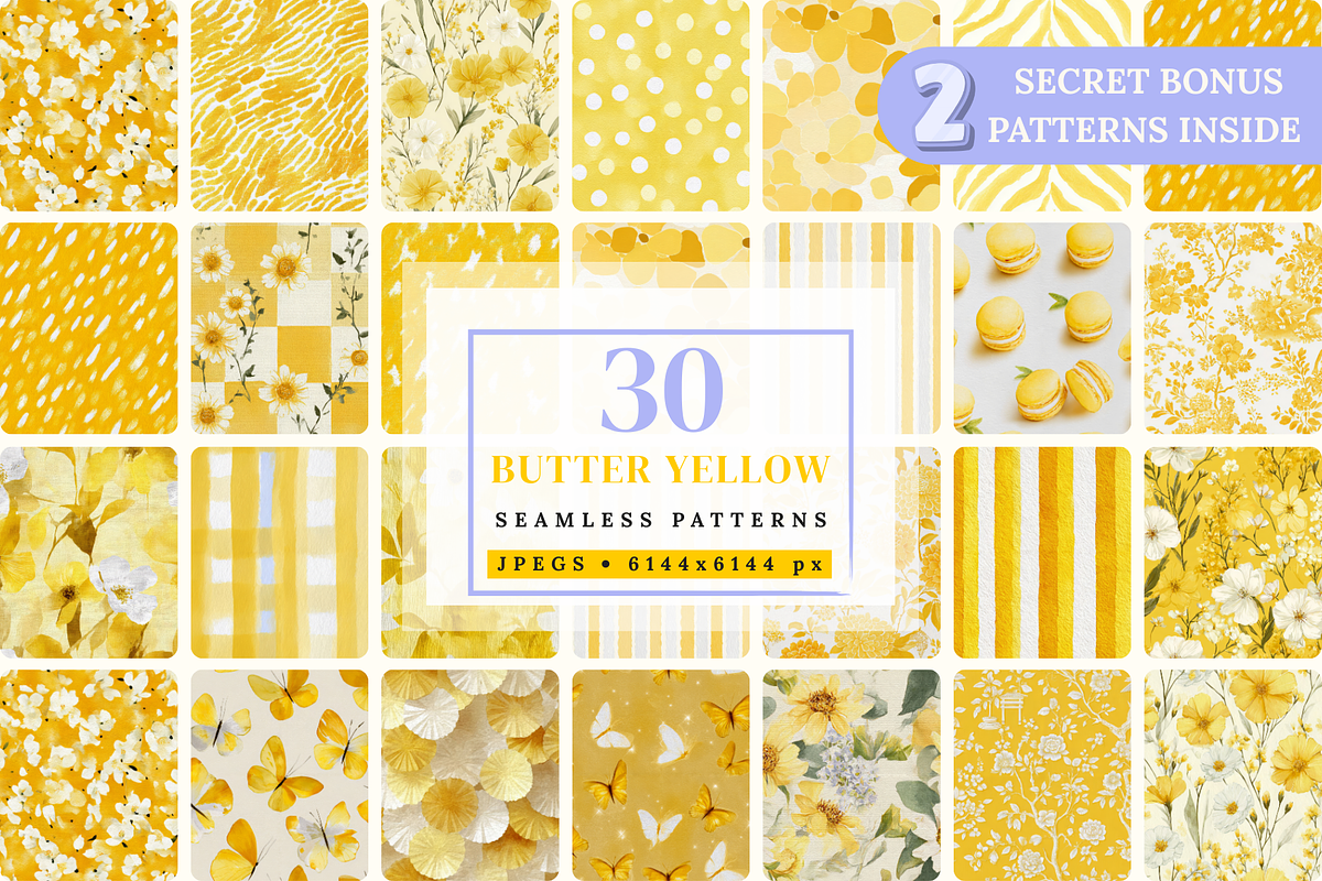 Butter Yellow Seamless Bundle, a Pattern Graphic by Ninterints