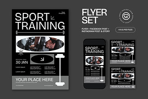 Black Sport Training Flyer Set, a Flyer Template by graphicook