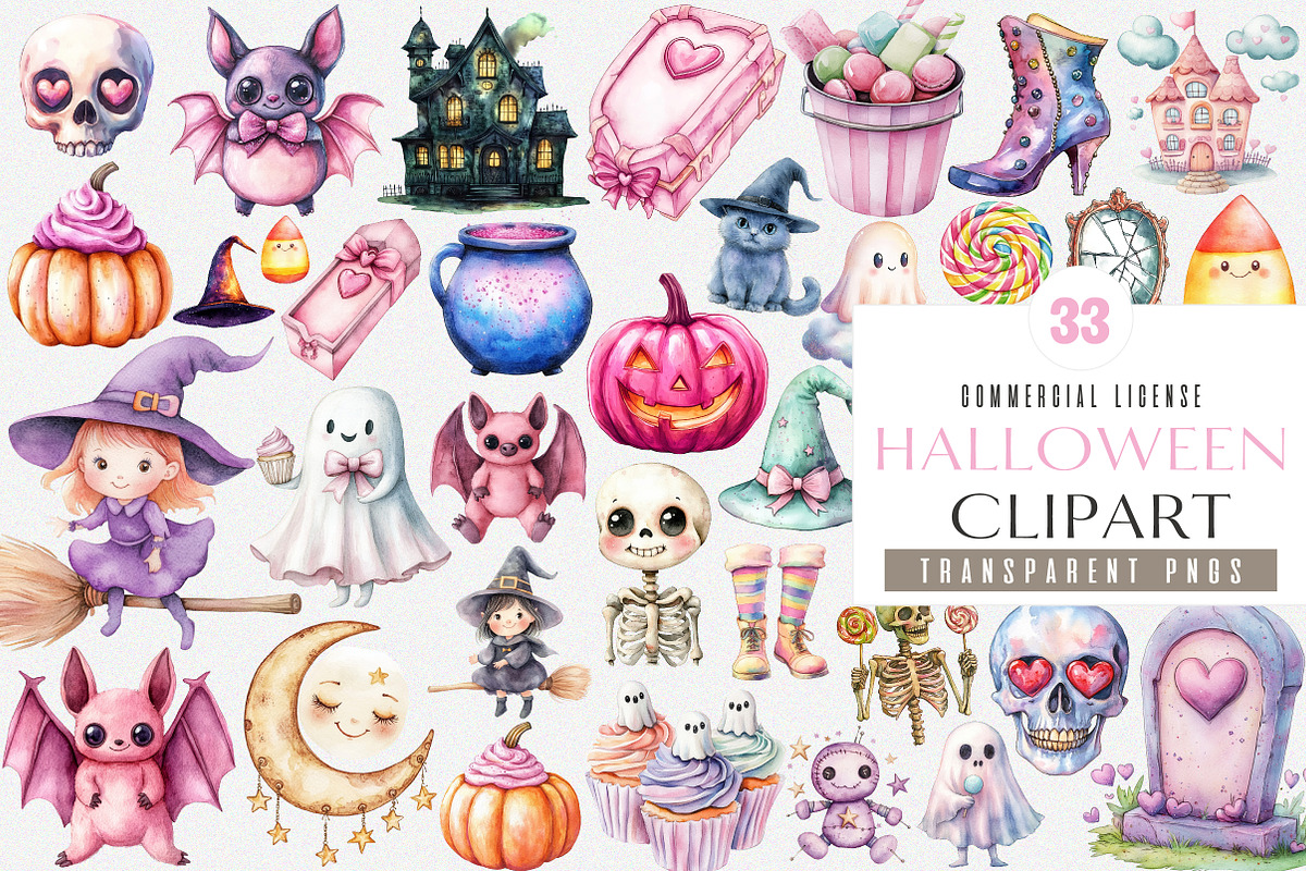 Pastel Halloween Clipart Watercolor, an Illustration by SinaCreation (Photo 1 of 4)