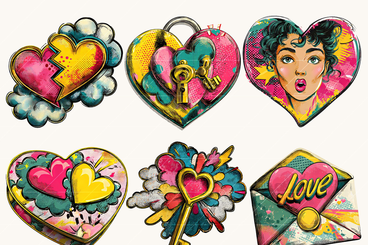 Pop Art Valentine Clipart Set, a Seasonal Illustration by Design Scotch (Photo 4 of 9)