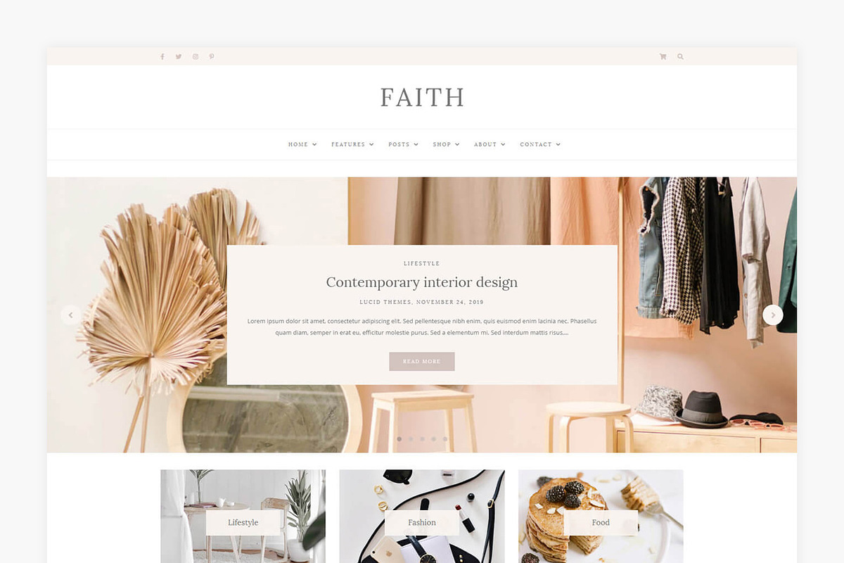 Faith - WordPress Blog & Shop Theme, a WordPress Template by Lucid Themes (Photo 2 of 6)