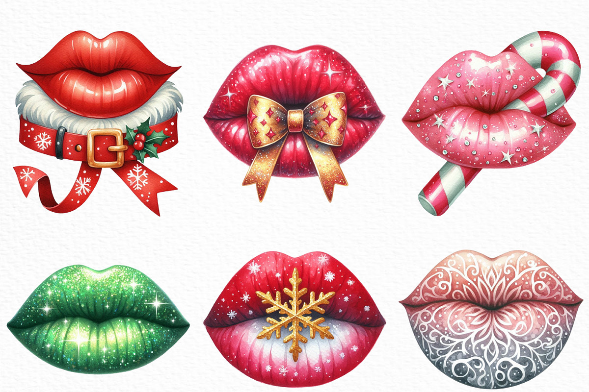 Christmas Lips Clipart Sublimation, an Illustration by Craft Nest (Photo 1 of 6)