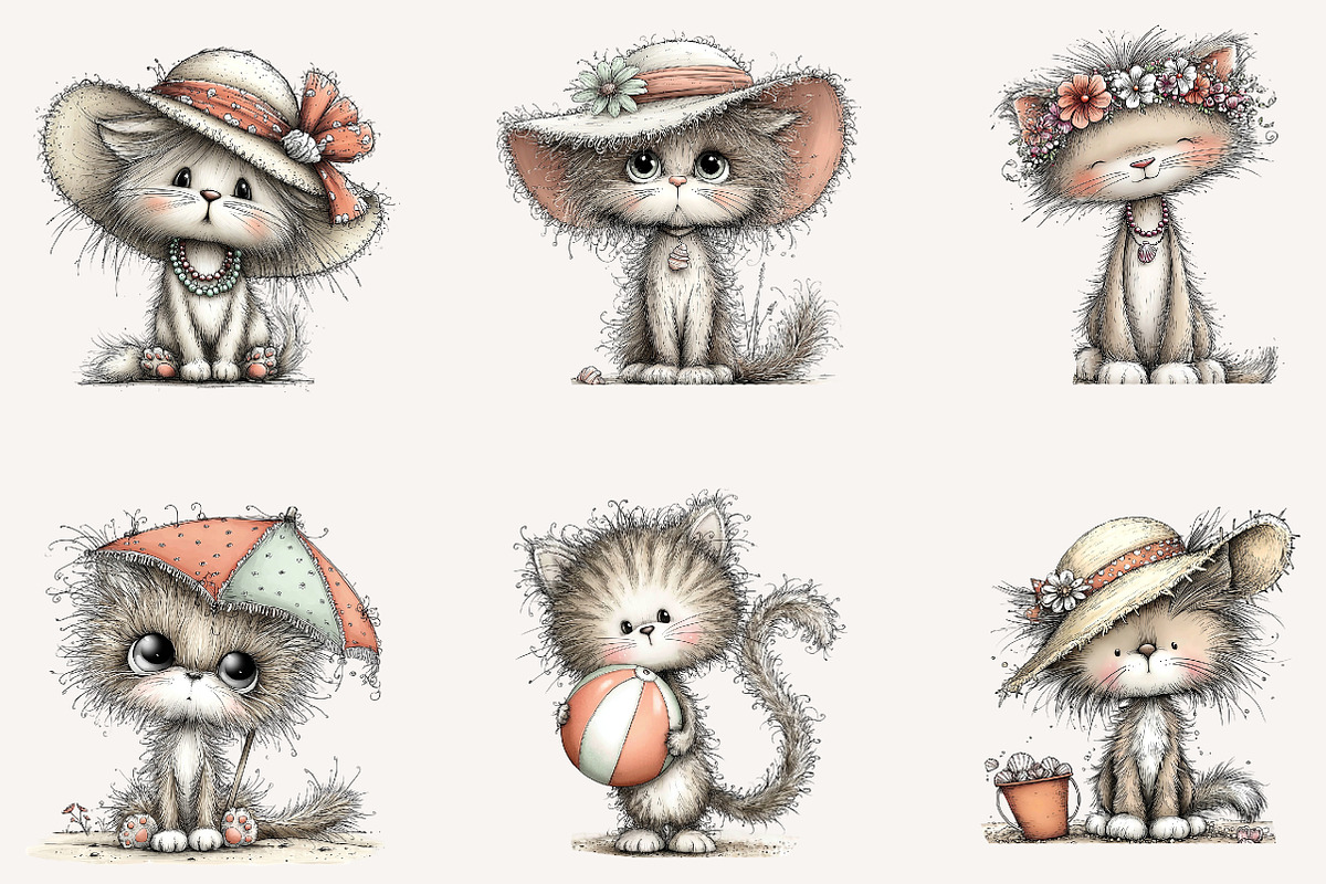 Whimsical summer cat clipart, an Illustration by Designworld (Photo 2 of 4)