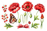 Floral and decor set (red color), a Decorative Illustration by Color and Decor (Thumbnail 2 of 4)