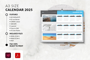 A3 Calendar 2025 Printable, a Stationery Template by MstArtwork