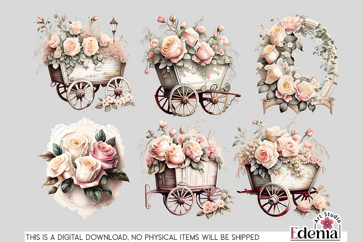 Vintage Romantic Flowers Cliparts, a Decorative Illustration by EdeniaArtStudio (Photo 7 of 10)