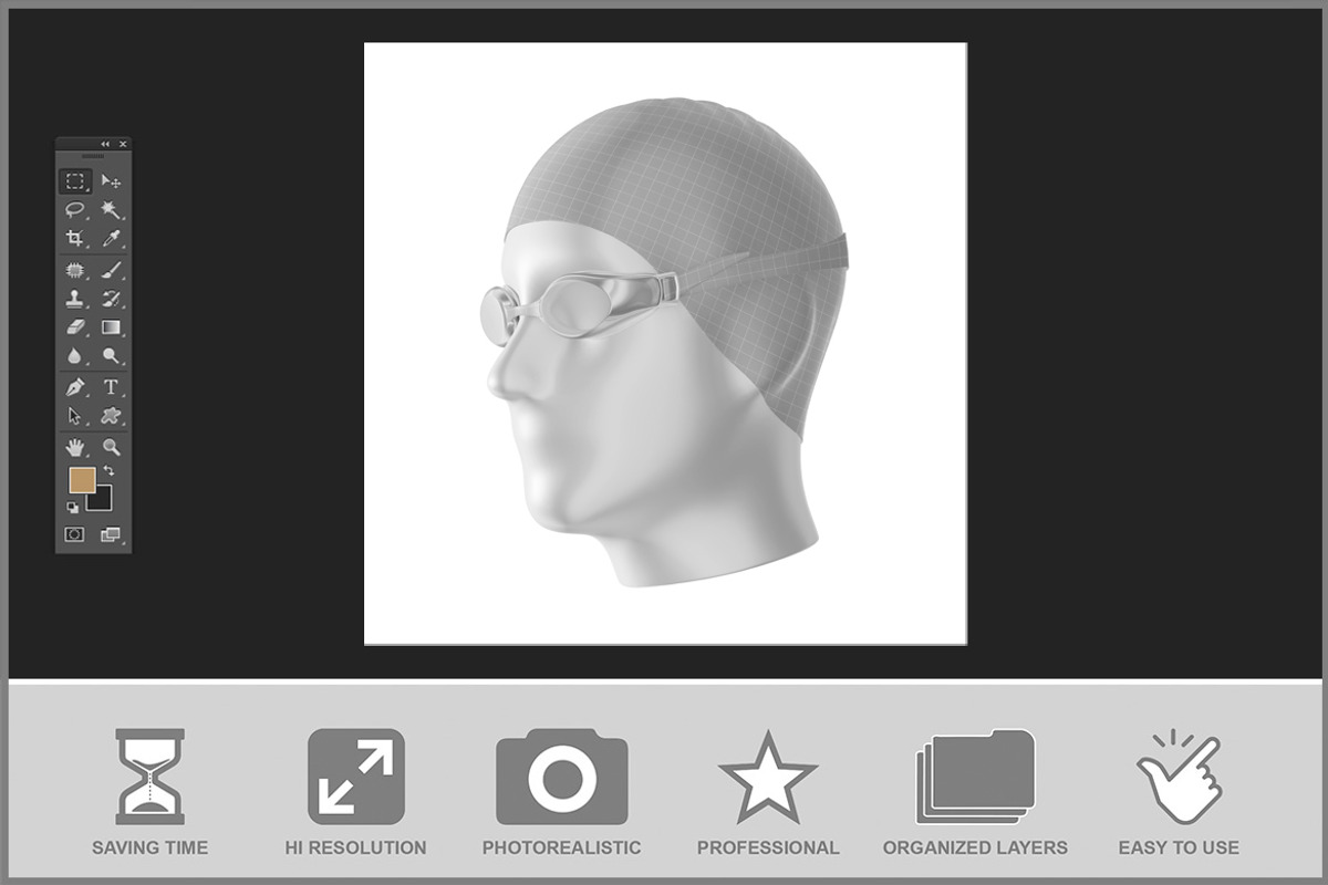 Swim Cap With Goggles Mockup, a Hat Mockup by Bruno's Shop (Photo 2 of 3)