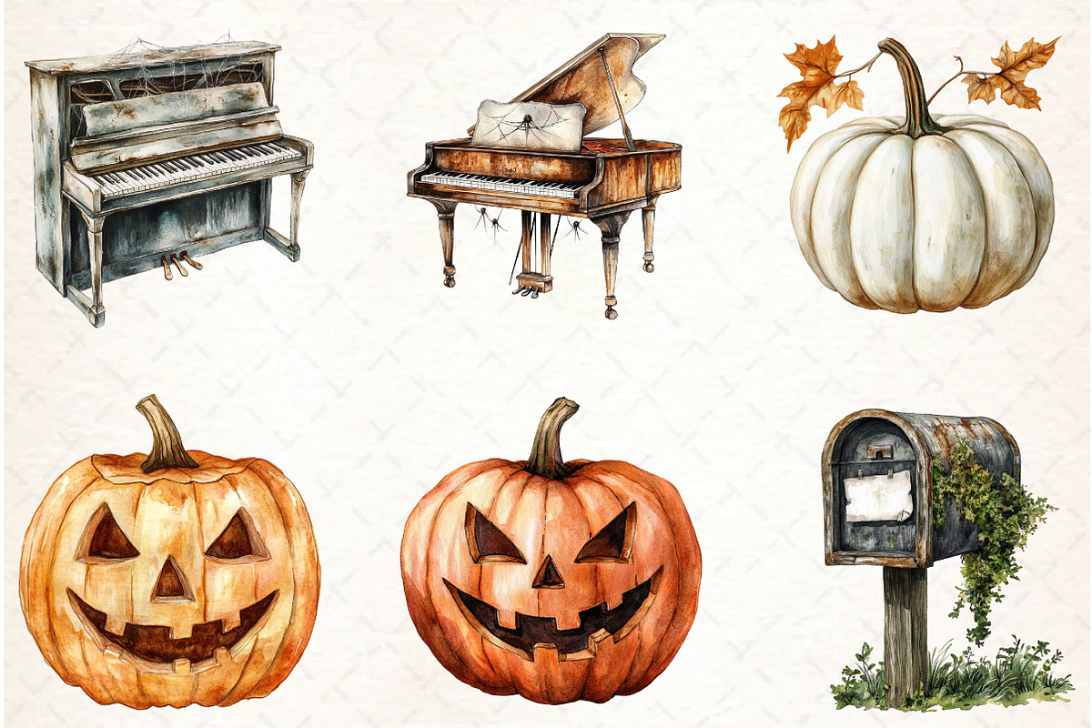 Watercolor Neutral Halloween Clipart, an Illustration by Libby Wishes (Photo 3 of 5)