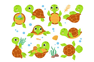 Cartoon Turtles. Animal Tortoise