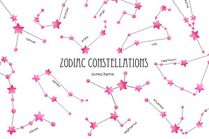 Pink star Zodiac constellations