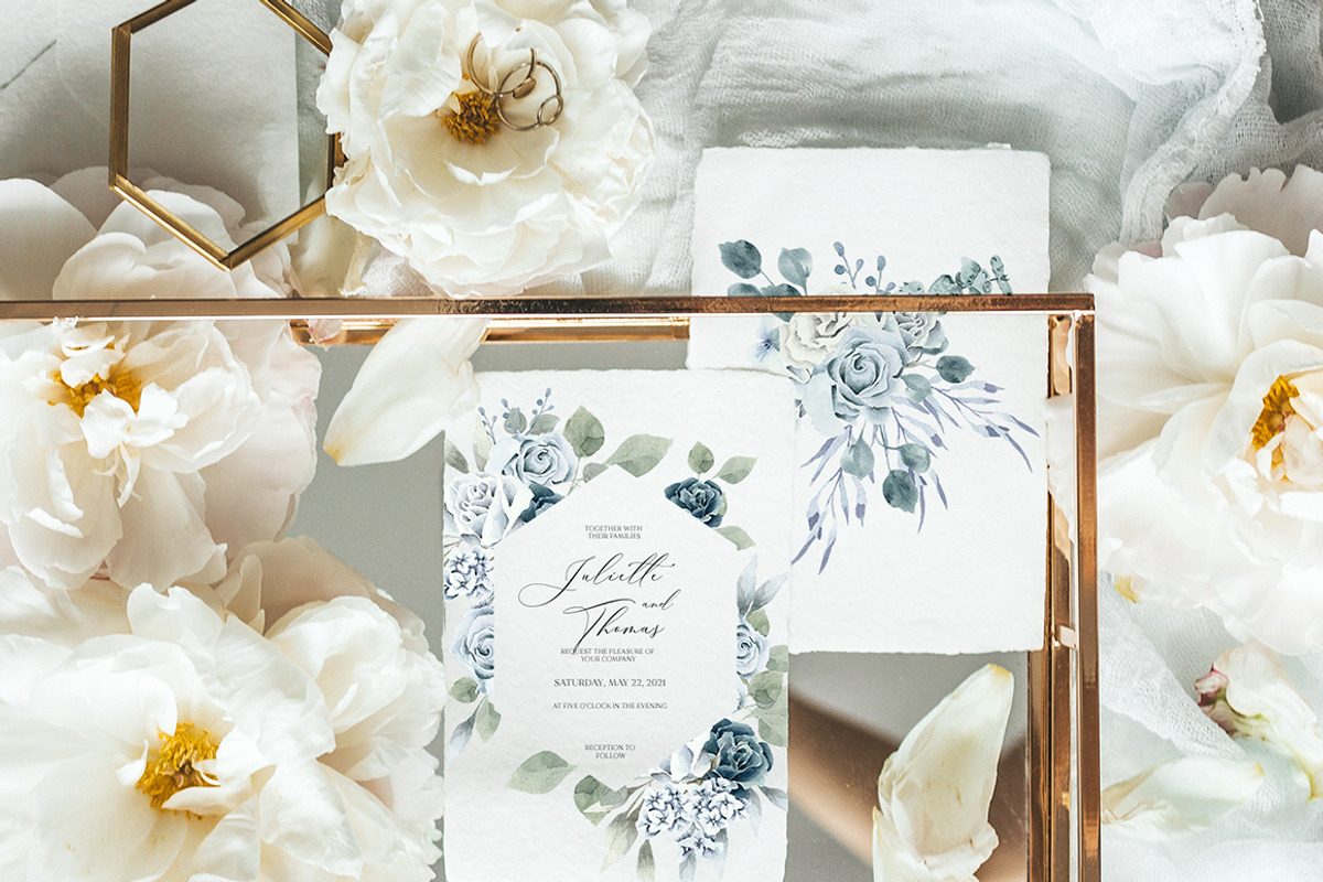 Dusty Blue- Watercolor floral Set, an Illustration by Grace Noboa Illustrations (Photo 8 of 9)