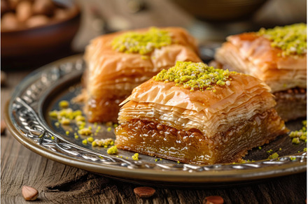 Baklava arabian dessert. Generate Ai, a Food & Drink Photo by Ylivdesign