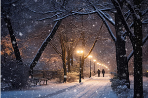 Tranquil Snowfall Park Forest Walk