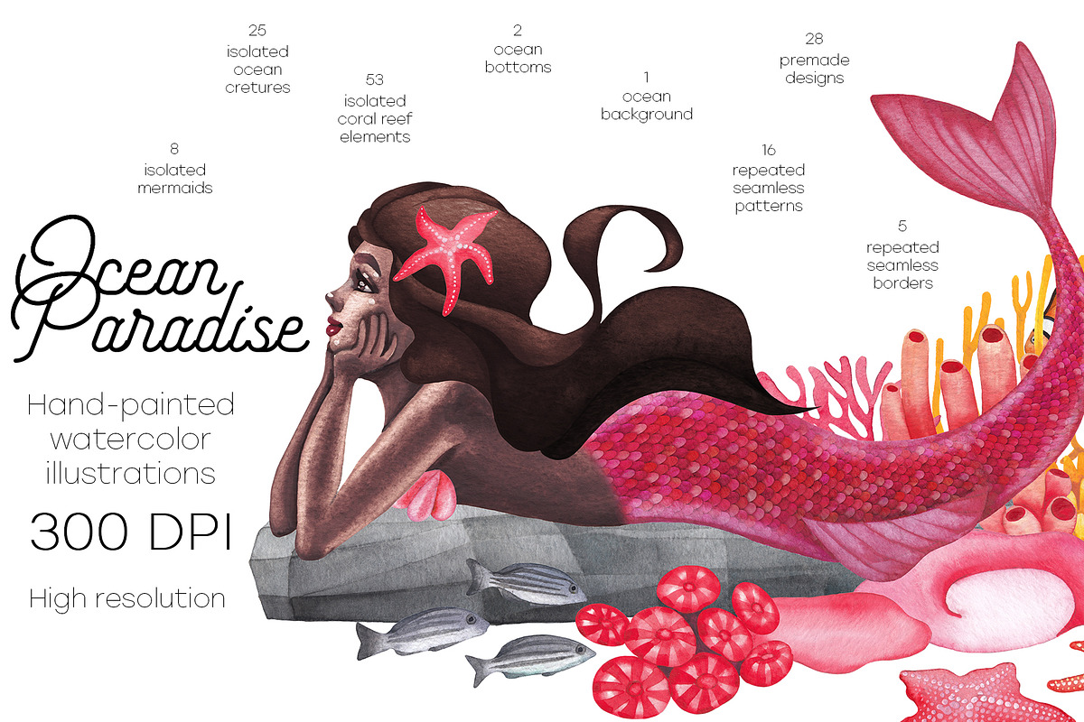 Ocean Paradise - watercolor mermaids, an Animal Illustration by Ekaterina Glazkova (Photo 2 of 14)