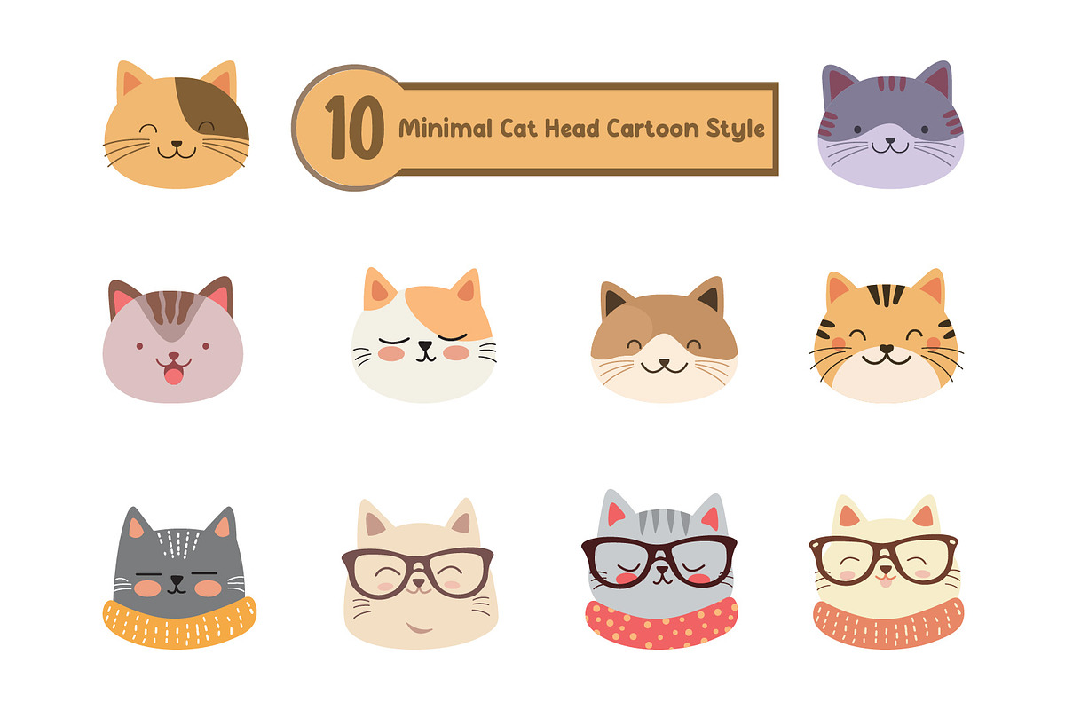 10 Adorable Kitty Head Illustration, an Illustration by jongcreative (Photo 1 of 4)