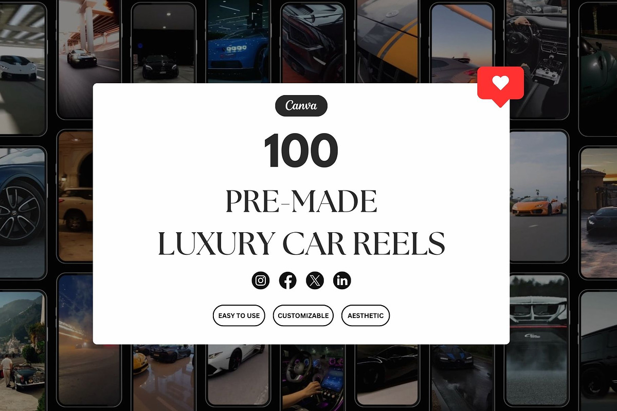100 Pre-Made Luxury Car Reels Bundle, a Social Media Template by Studioxhq (Photo 1 of 5)