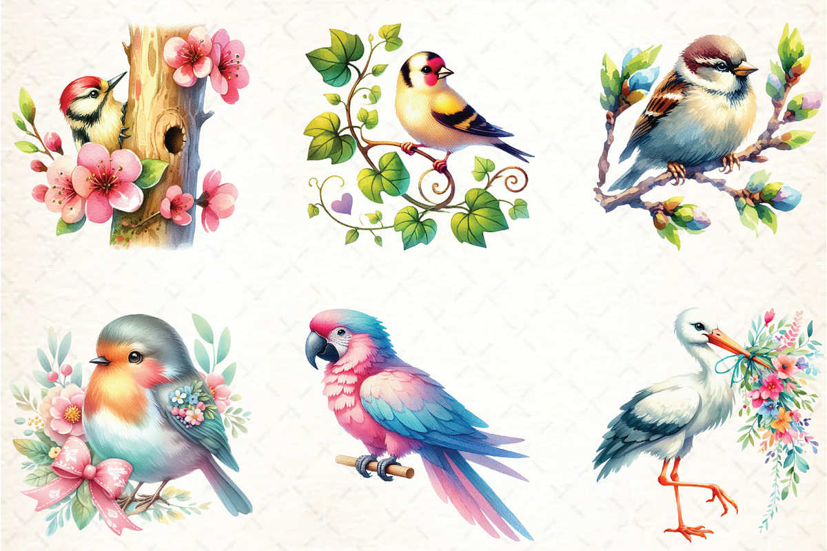 Spring Birds Sublimation Clipart, an Illustration by DreamCafeArt (Photo 2 of 5)
