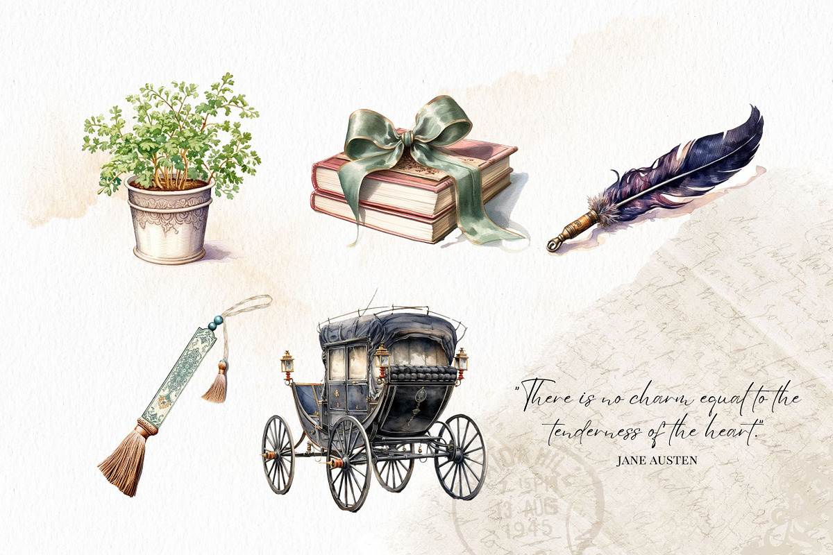 Jane Austen - Watercolor Clipart, an Object Illustration by The Handmade Muse (Photo 5 of 6)