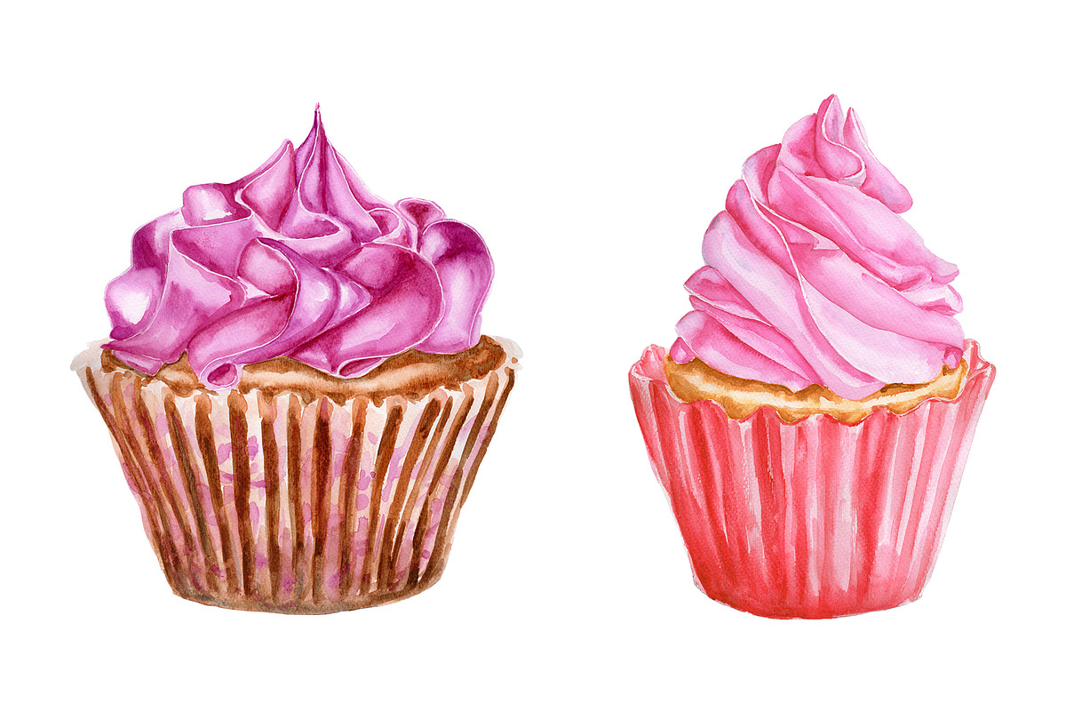 Set of watercolor cupcakes, a Food Illustration by Olha's watercolor (Photo 4 of 7)