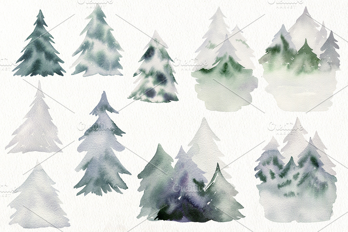 Watercolor winter forest., a Decorative Illustration by TaPilipa (Photo 6 of 9)