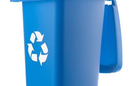 Plastic blue trash can isolated on white background