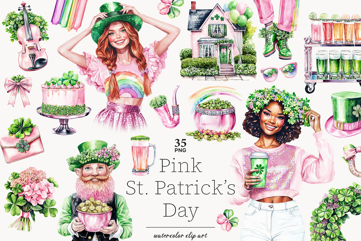 Pink St. Patrick’s Day Clipart, a Seasonal Illustration by GlamArtZhanna (Photo 1 of 6)