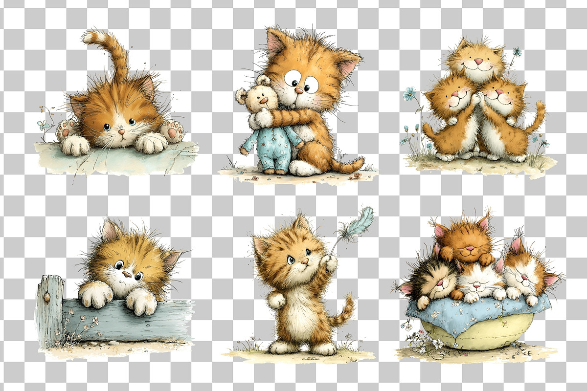 Cute Kitten Watercolor Clipart PNG, an Animal Illustration by Nicolle's Colorful Art (Photo 5 of 5)
