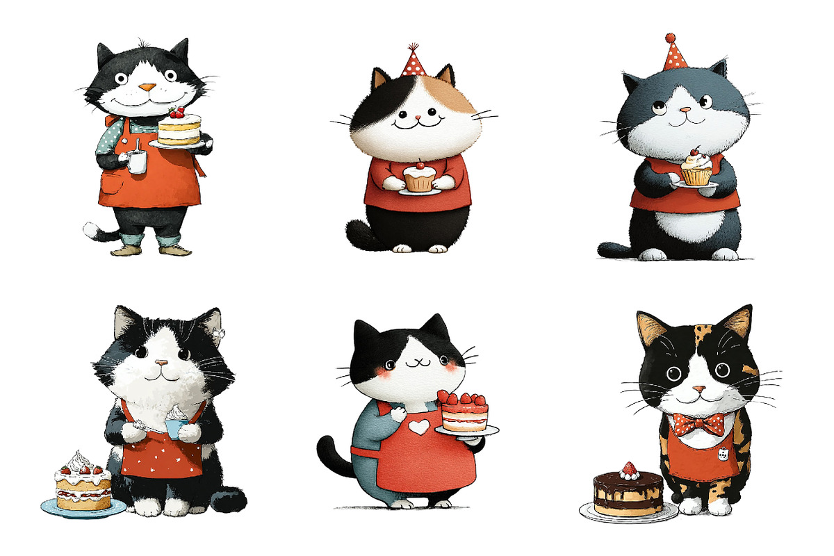 Cute Cat With Cake Clipart, an Illustration by DreamArtGraphic (Photo 2 of 4)