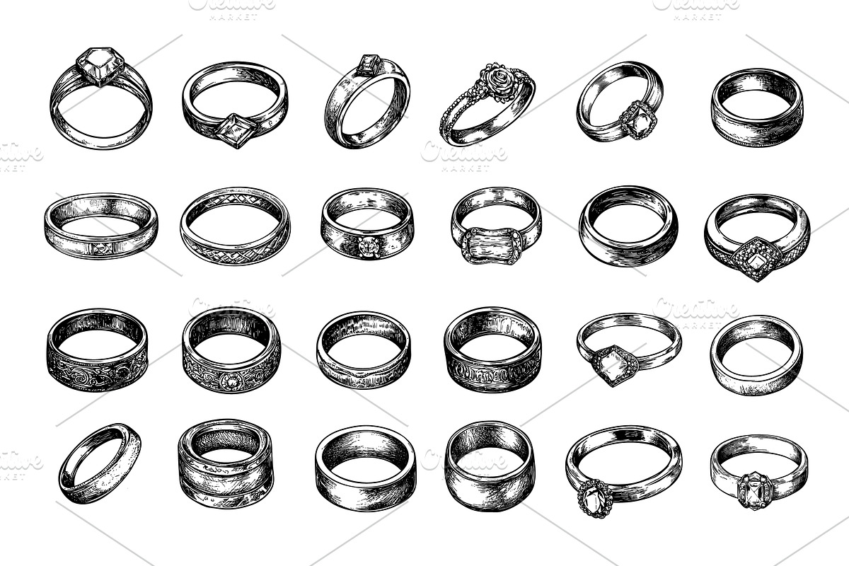 Rings jewelry engraving vector set, an Illustration by Valerie Bodnar