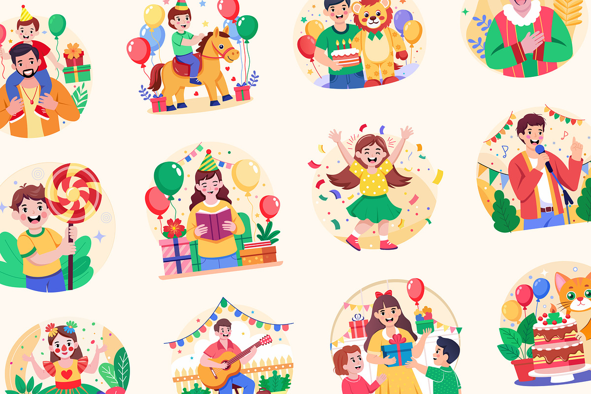 Animated Birthday Illustration Art Set