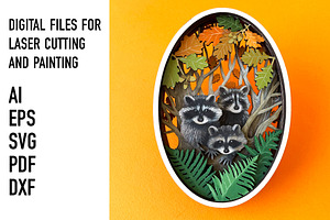 Raccoon Forest Shadow Box SVG, an Object Graphic by HelloWood