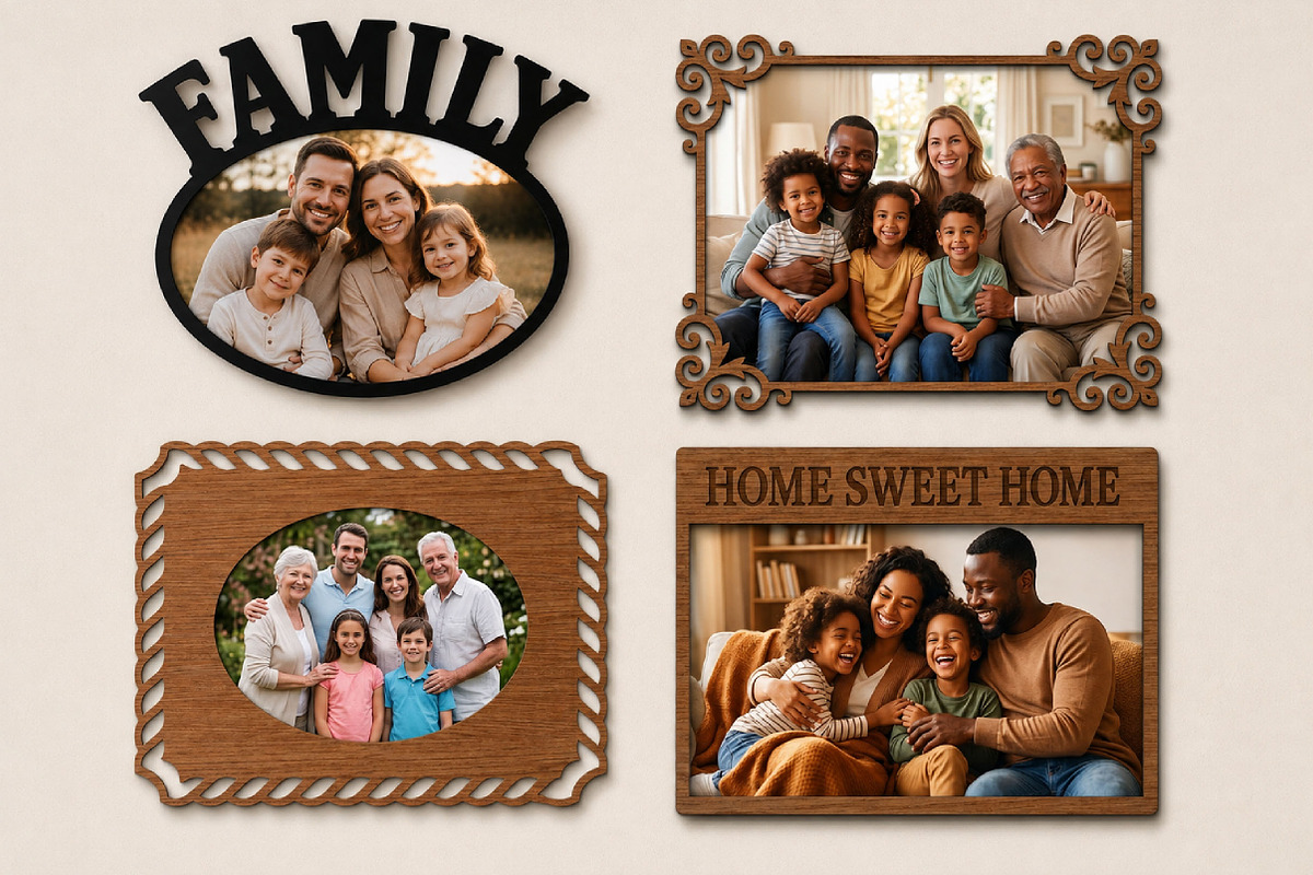 Family Photo Frame Laser Cut Files, an Object Graphic by Libby Wishes (Photo 1 of 3)