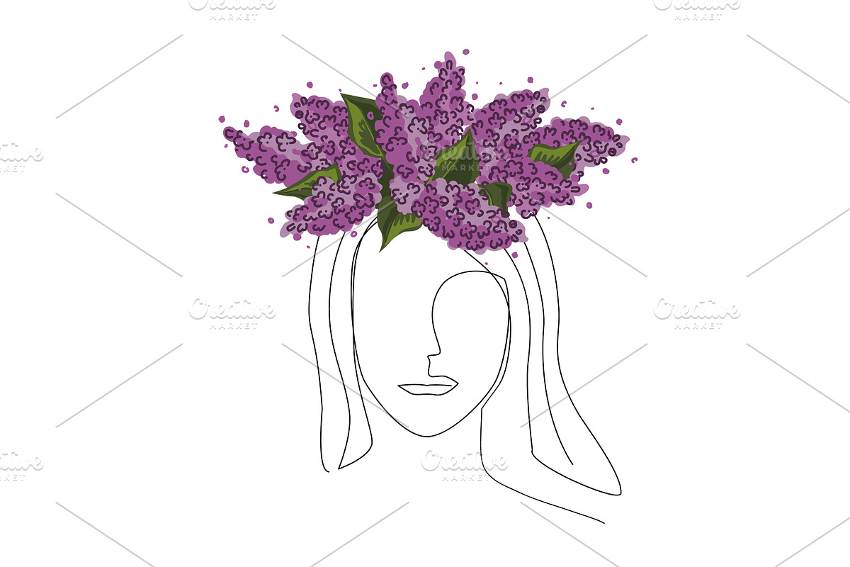 Portrait of woman in lilac flowers, an Object Illustration by Toltemara