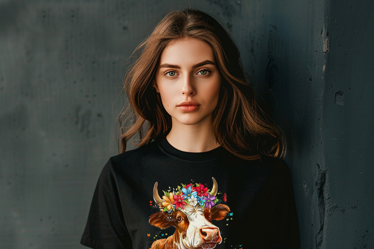 Colorful cow wearing a flower crown., an Animal Illustration by yod67 (Photo 4 of 8)