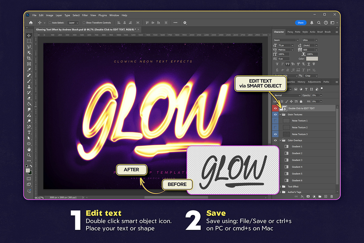 Glowing Text Effect, a Layer Style Add-On by Andrew Skoch Design (Photo 5 of 7)