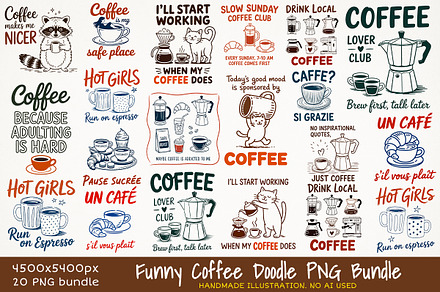 Funny Coffee Doodle PNG Bundle, an Object Graphic by GlitterCraft