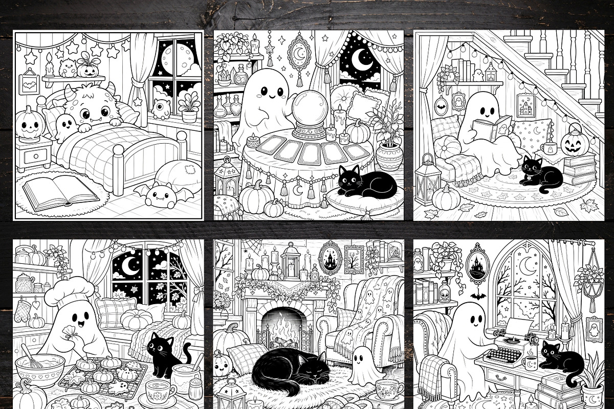 Haunted Cozy Corners Coloring Pages, a Brochure Template by LA Design (Photo 2 of 9)
