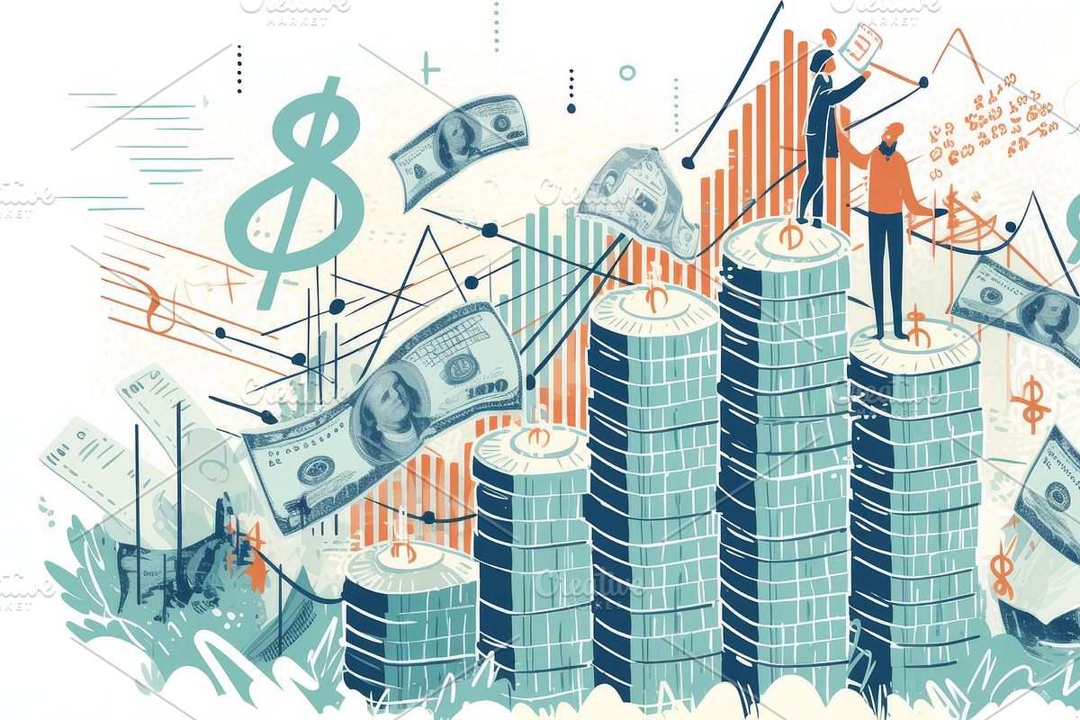 Illustration depicting rising inflation with currency and graphs, an ...