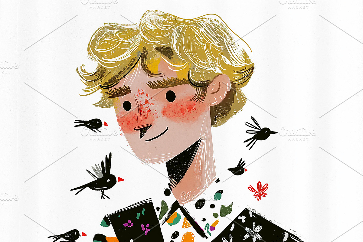 Cheerful young man with curly hair, a Person Illustration by Sybillla