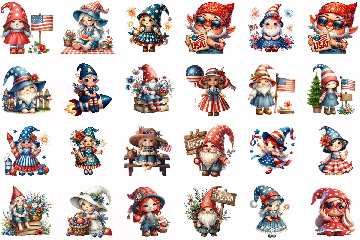 4th of July Cute Gnome Girl Clipart, an Illustration by Designking (Photo 2 of 5)