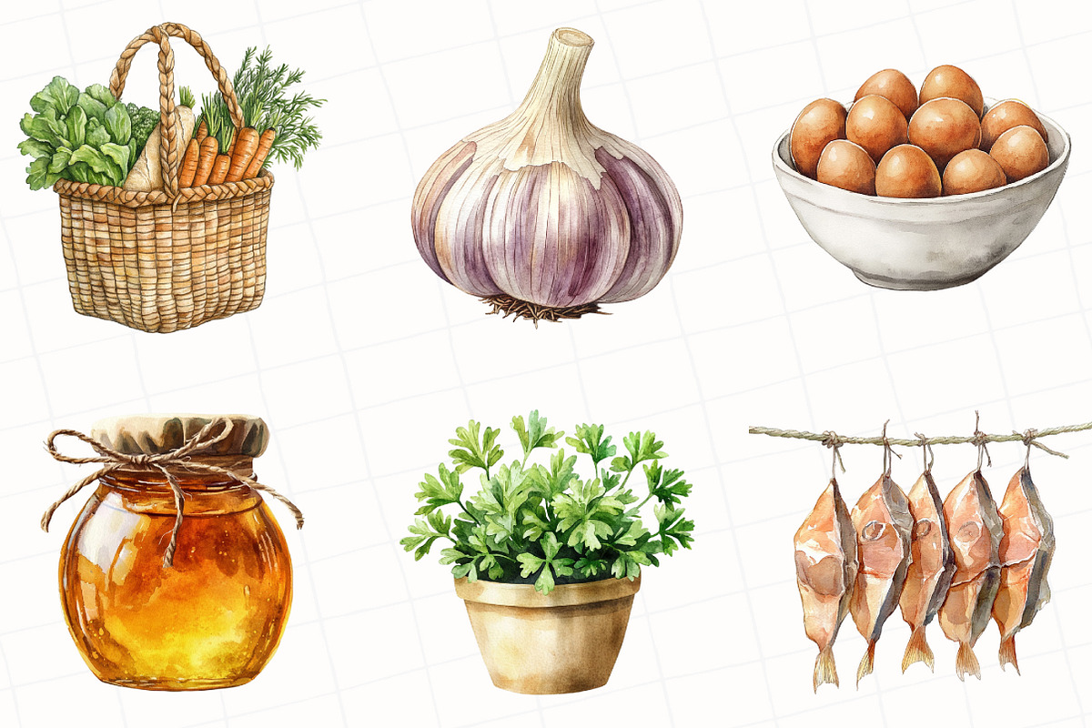 Farmers Market Watercolor Clipart, an Illustration by OK Design (Photo 2 of 5)