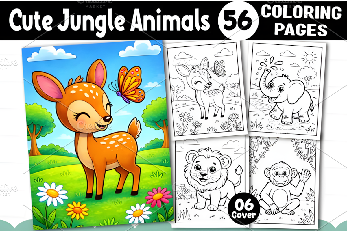 Cute Jungle Animals Coloring Book, an Animal Illustration by Ink Gallery (Photo 1 of 8)
